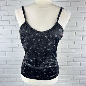 Y2K Vintage Women's Size Large Celestial Velvet Tank Top Space Star Moon AOP USA